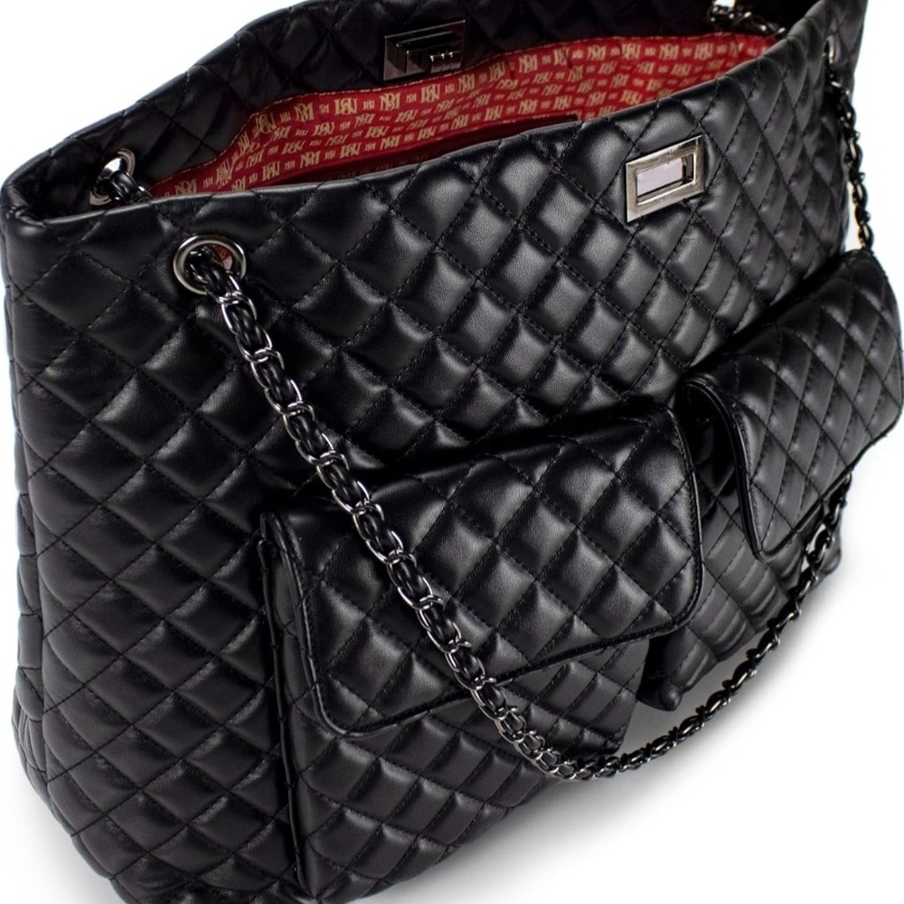 Badgley Mischka Diana Quilted Vegan Leather Tote Weekender Travel Bag